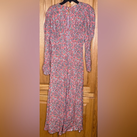 ZARA Floral Printed Long Puff Ruched Sleeve Draped‎ Midi Dress Size Small - Picture 14 of 16